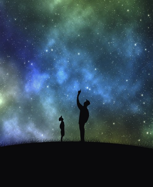 Two silhouettes father - son